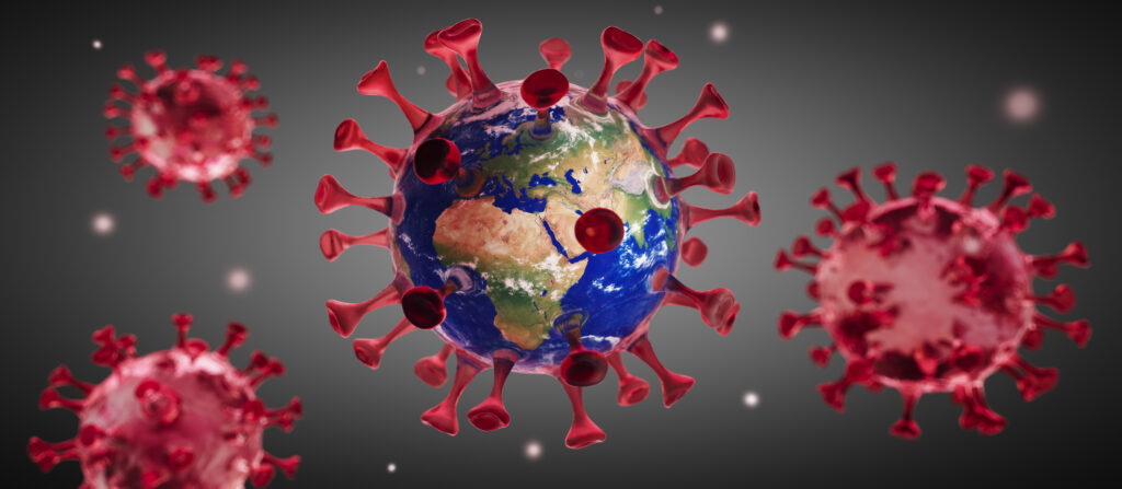 Coronavirus y globo terráqueo con mascarilla
